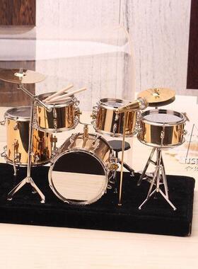 迷你架子鼓模型摆件铜镀24K金 摇滚乐队吉他电贝斯话筒电子琴模型