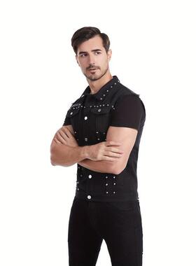 U 13095 Men's punk studded denim vest 士朋克铆钉牛仔马甲