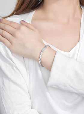 高档蝶宝 珠纯银镀18K白金钻手镯仿钻群镶满圈手镯情卓侣纯石银手