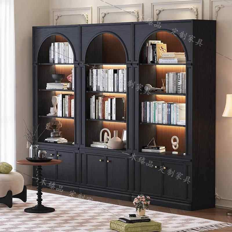 法奢式现书20591代轻实木复古书柜 客厅家用柜黑形白展示柜拱组合,淘宝优惠券,粉丝福利购,淘宝优惠卷