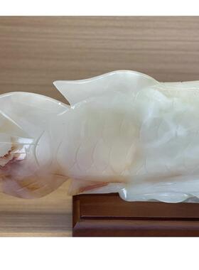 白玉金龙鱼摆件客厅装饰品家居办公室摆设开业礼品工艺品