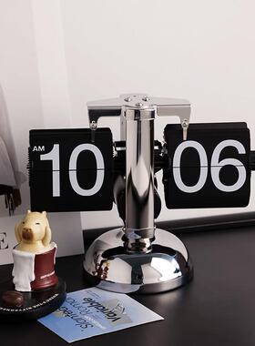 轻奢自动翻页时钟高级感客厅家用桌面日历摆件电视柜玄关软装饰品