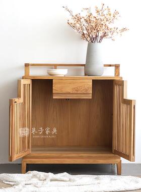 新中式实木祥云茶水柜茶桌边柜储物柜茶室收纳柜茶具柜烧水柜地柜