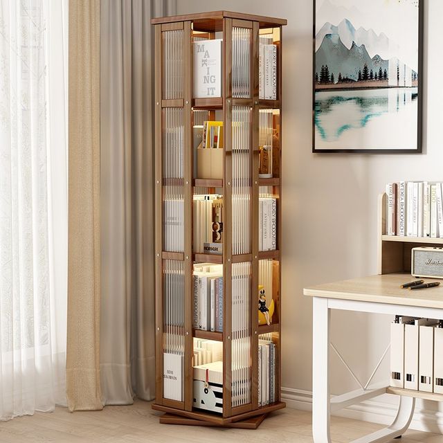 Rotating bookshelf household 360-degree floor-standing multi-layer A-frame shelf non-solid wood space-saving storage artifact children's bookcase