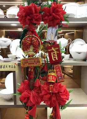 温州搬家习俗 新房乔迁红花竹入宅竹子 红绸花竹子乔迁新居装饰竹