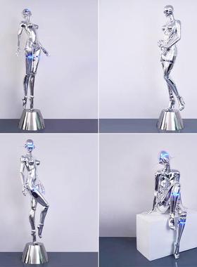 空山基机械姬机器人女神电镀玻璃钢雕塑酒店酒吧KTV装饰品大摆件