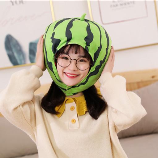 日系甜美可爱风ins食物水果绿皮西瓜头套帽子毛绒公仔拍照道具 - 图3