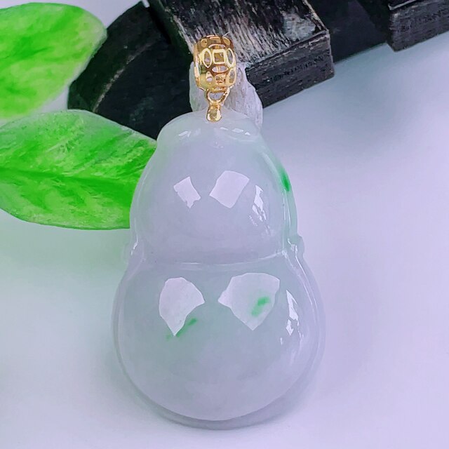 Myanmar natural authentic jadeite 18k gold buckle ice violet floating flower spring color flash gourd jade pendant 3.13g