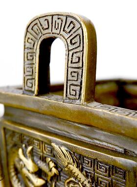 全铜三脚架摆件双龙纹三脚架动物面四脚架大三脚架香炉吸引财富家