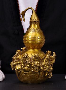 黄铜八仙过海摆件开盖铜葫芦工艺品家居风水吉祥物招财办公室