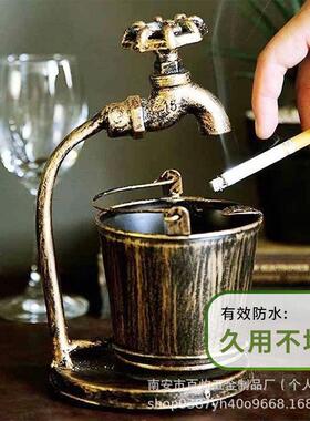 复古创意缸摆件铁艺做旧家用客厅茶几办公室欧式缸防摔烟灰缸家用