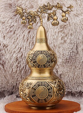 黄铜开口葫芦家居客厅办公室八卦八仙财福字铜葫芦金属工艺品