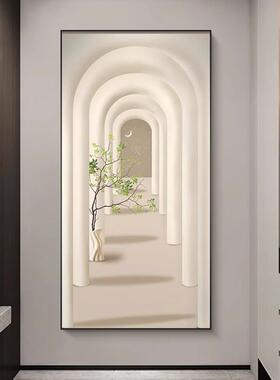 2020奶油现代简风约进门版玄关装饰画延伸壁感走廊过道画客厅竖挂