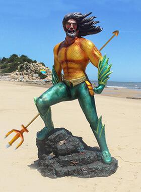 玻璃钢加勒比掌舵海盗船长模型仿真鲨鱼餐厅装饰人物雕像主题摆件