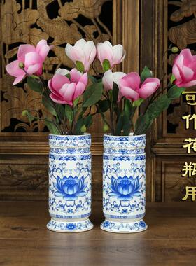 青花瓷香筒家用供佛香桶插花瓶陶瓷竹签香香筒佛堂供瓶装香的香桶