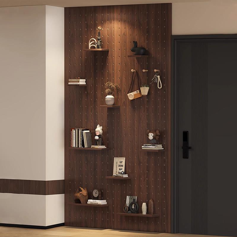 Solid wood hole board custom entry entrance wall rack hanging board accessories partition wall hanging clothes rack storage layer