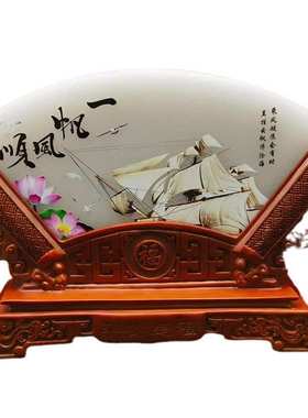 阿富汗白玉石扇形屏风工艺品摆件办公家居开业礼品玉石摆件可批发