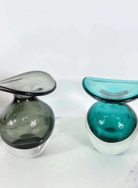 现代玻璃装饰摆件客厅厚底彩色水晶琉璃桌面边几精致小巧小蘑菇花