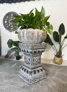 石墩底座大象花盆彷古青石墩凳子石头象墩一对庭院花装饰石雕摆件