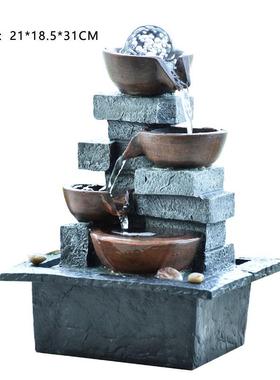 高档渡烟云水风水办公室客流厅创意小摆件假轮山水喷泉工艺品礼物