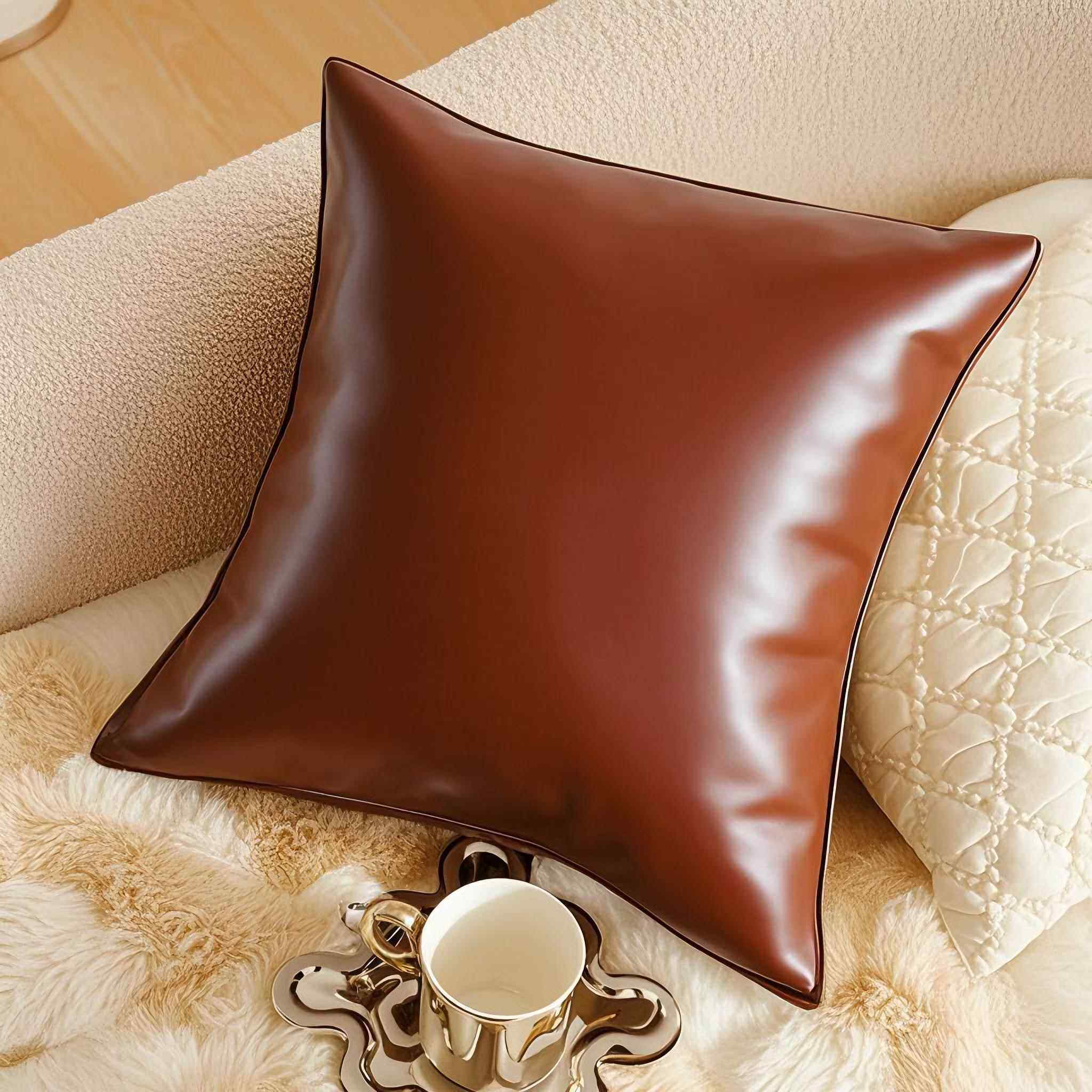 轻奢软牛皮抱枕客厅仿真皮仿牛皮超厚沙发靠枕防水防尘靠垫办公室,淘宝优惠券,粉丝福利购,淘宝优惠卷
