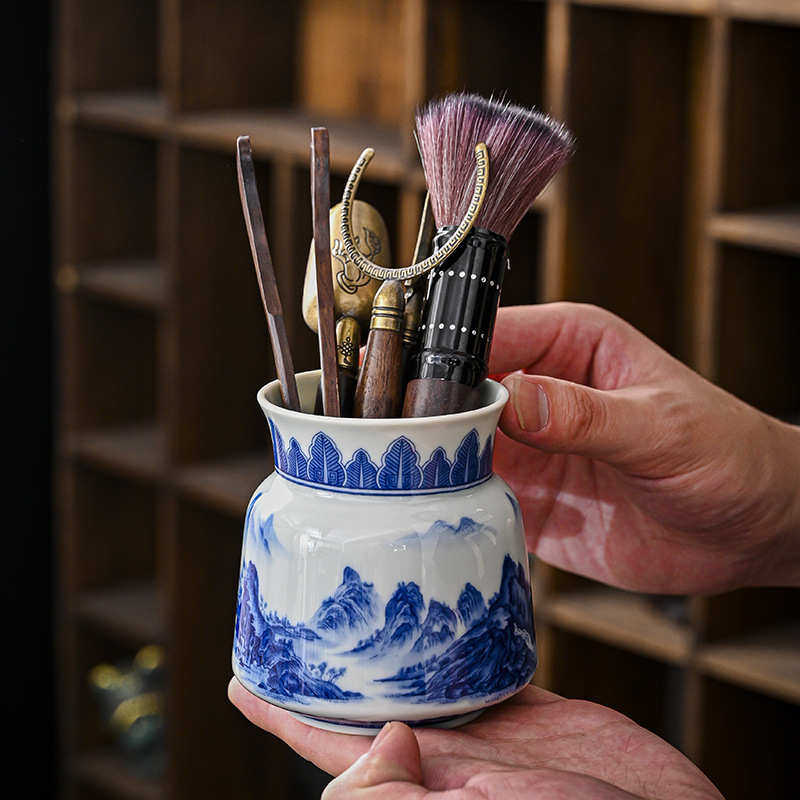 老陶泥青花瓷茶道六君子功夫茶具用品配件山水画陶瓷泡茶工具茶刀,淘宝优惠券,粉丝福利购,淘宝优惠卷