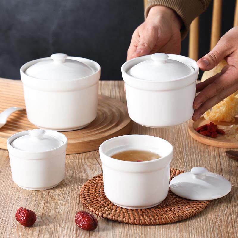 现货餐饮炖盅陶瓷炖盅隔水炖中式矮款带盖陶瓷炖盅沙县炖盅纯白