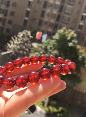 天然橙红色石榴石单圈手链女款圆珠手串珠链珠串晶体通透规格10.4