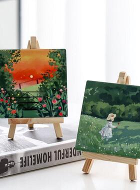 ins小清新学生桌面装饰摆台风景油画 画插画 画创意摆件家居饰品