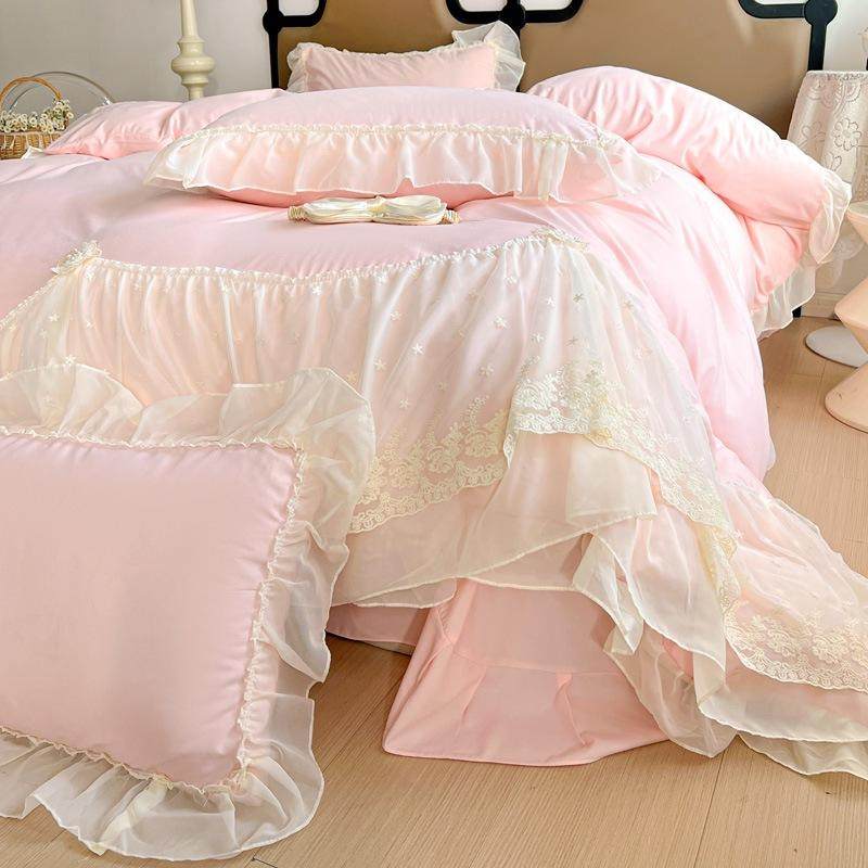 轻法式纱裙糯小棉爱丽莎雪纺花边四件套少女感床品舒适透气套件,淘宝优惠券,粉丝福利购,淘宝优惠卷