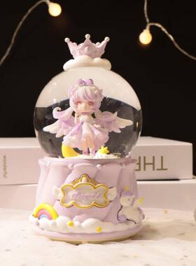天使女孩大号水晶球音乐盒厂家直销 卧室音乐灯光氛围装饰品摆件