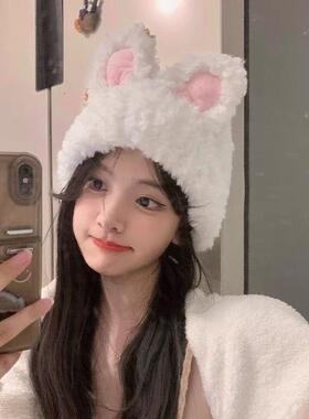 滑雪帽头盔装饰毛绒兔耳针织帽女