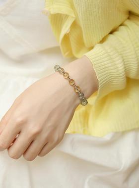 天然绿幽灵手串简约14k包金草莓晶黄水晶绿色水晶手链女