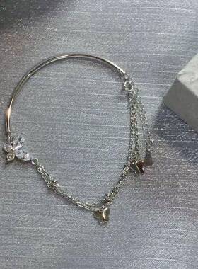 半镯蝴蝶手链破碎感闪钻蝴蝶双层链条清冷小仙女手镯小红书同款