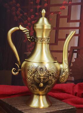 家用老见描述铜酒壶黄酒杯套装手工黄铜制品清酒水酒壶器烫式茶新