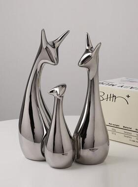 轻奢创意镀银陶瓷动物摆件家居客厅电视柜酒柜装饰品乔迁新居礼品