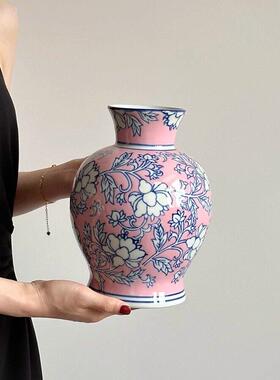 景德镇陶瓷花瓶轻奢高级感青花瓷陶罐水培插花中式客厅桌面摆件