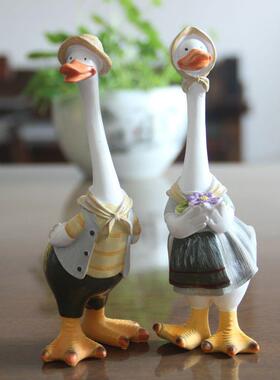 跨境新品创意卡通仿真鸭子家居花园庭院摆件树脂动物手工彩绘工艺