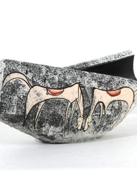 新中式现代诧寂风双马陶瓷水墨手工绘画样板间售楼处一叶插花摆件