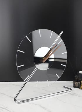 现代简桌约亚克钟力金属时台钟面摆件书房样客厅卧室板房家0943居