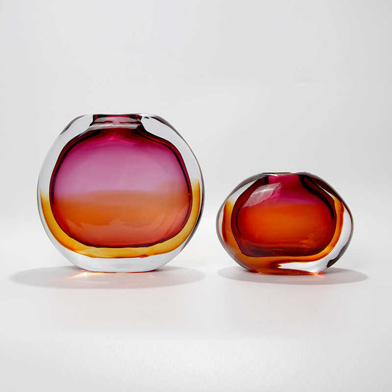 简约现代琥珀玫红双色玻璃花瓶客厅餐桌电视柜轻奢样板间软装饰品,淘宝优惠券,粉丝福利购,淘宝优惠卷