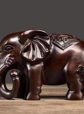 实木雕刻大象摆件一对吉祥象家居客厅酒柜装饰办公室摆设中式送礼