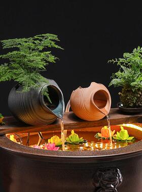 生养态缸古法鱼开口陶流水摆件循环过i滤配件MLN庭院花园造景瓷dy