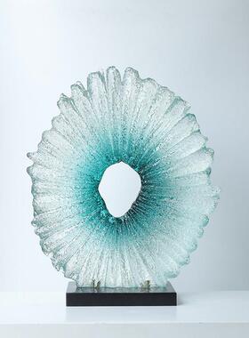 新中式简约酒店玄关客厅抽象艺术圆形透明树脂创意桌面装饰品摆件