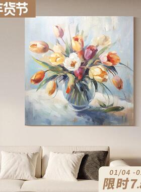 网红纯手绘油画《月油下花影》客厅现画头代定画肌理卧室床装饰制