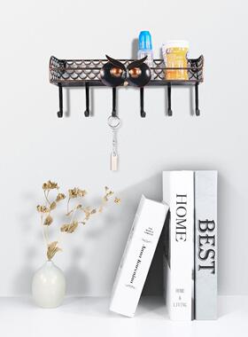 工艺品多功能猫头鹰挂钩铁艺网格墙上置物架壁挂整理架礼品