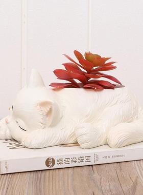 爆款创意仿真猫咪树脂多肉花盆玄关客厅摆件桌面个性收纳盒摆设