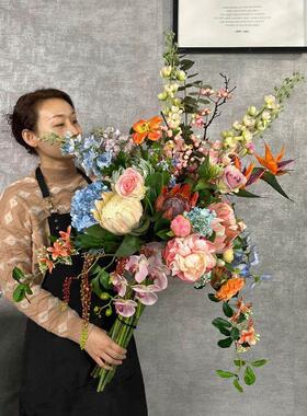 千帆羽设计师款仿真花落地花束放高花瓶客厅装饰高档假花摆件绢花