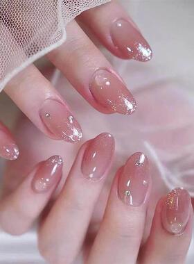 24pcs Pink Fake Nail Patch Sweet Style False Nails Full Cove