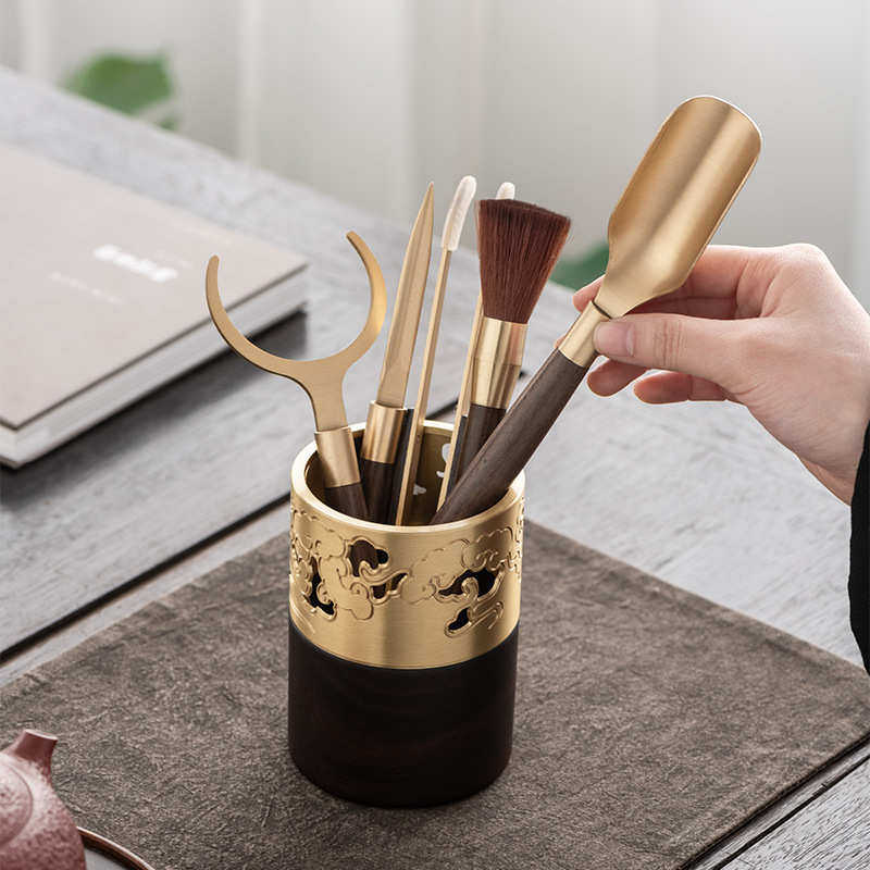 黄铜茶道六君子套装功夫茶具泡茶配件茶夹茶刀针养壶笔收纳筒,淘宝优惠券,粉丝福利购,淘宝优惠卷